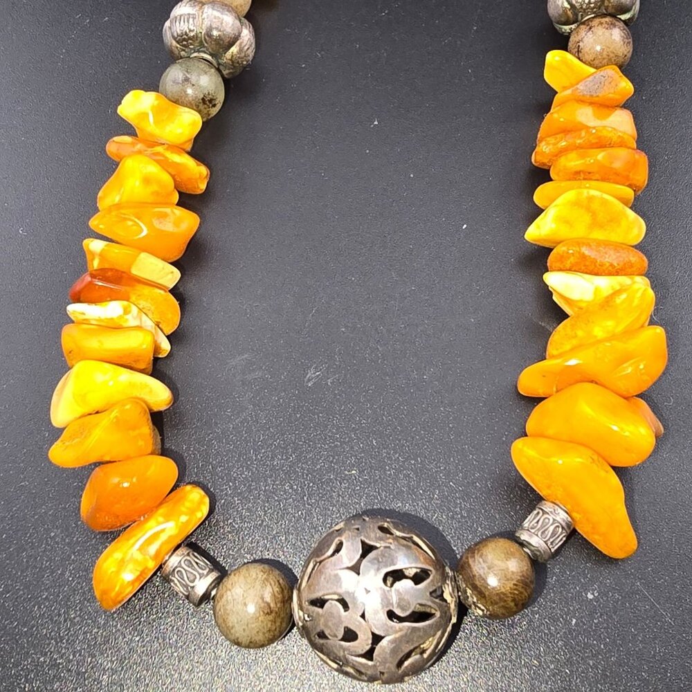 Baltic Amber Nugget Necklace Sterling Silver Beads And Heart Clasp - Picture 4 of 8